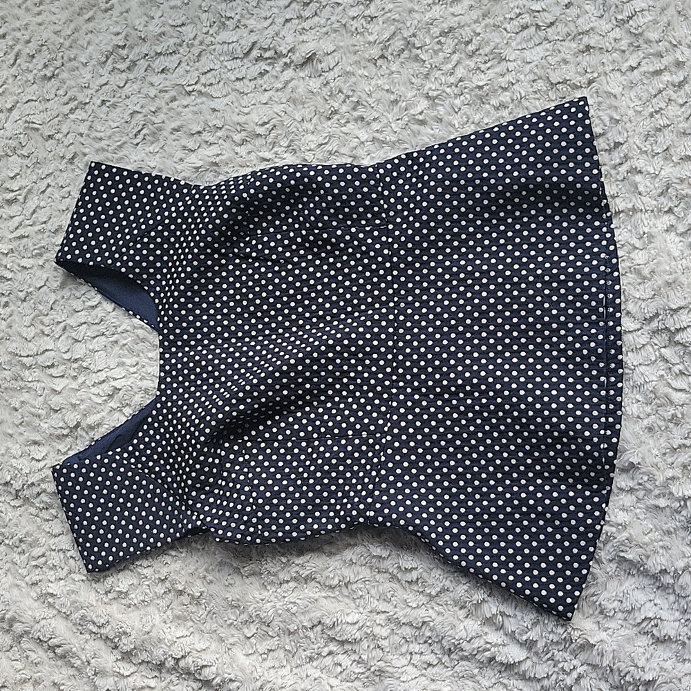 Banana Republic Blouse, 8, Navy Polka Dot Cotton Jacquard Cross-Back Sleeveless